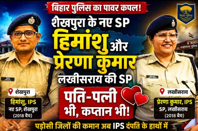 IPS कपल की चर्चा: शेखपुरा के नए एसपी हिमांशु और लखीसराय की एसपी प्रेरणा कुमार, दोनों संभाल रहे कानून-व्यवस्था की कमान